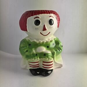 Vintage Raggedy Ann Glass Kitchen Utensil/Cookie Jar
